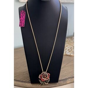 Betsey Johnson Rose Rhinestone Statement Necklace NWT Romantic Coquette